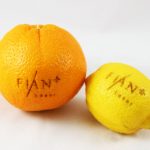 Orange und Zitrone mit professioneller Lebensmittelgravur